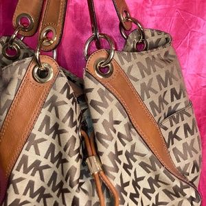 Michael Kors Monogram Print Brown Handle Shoulder… - image 1